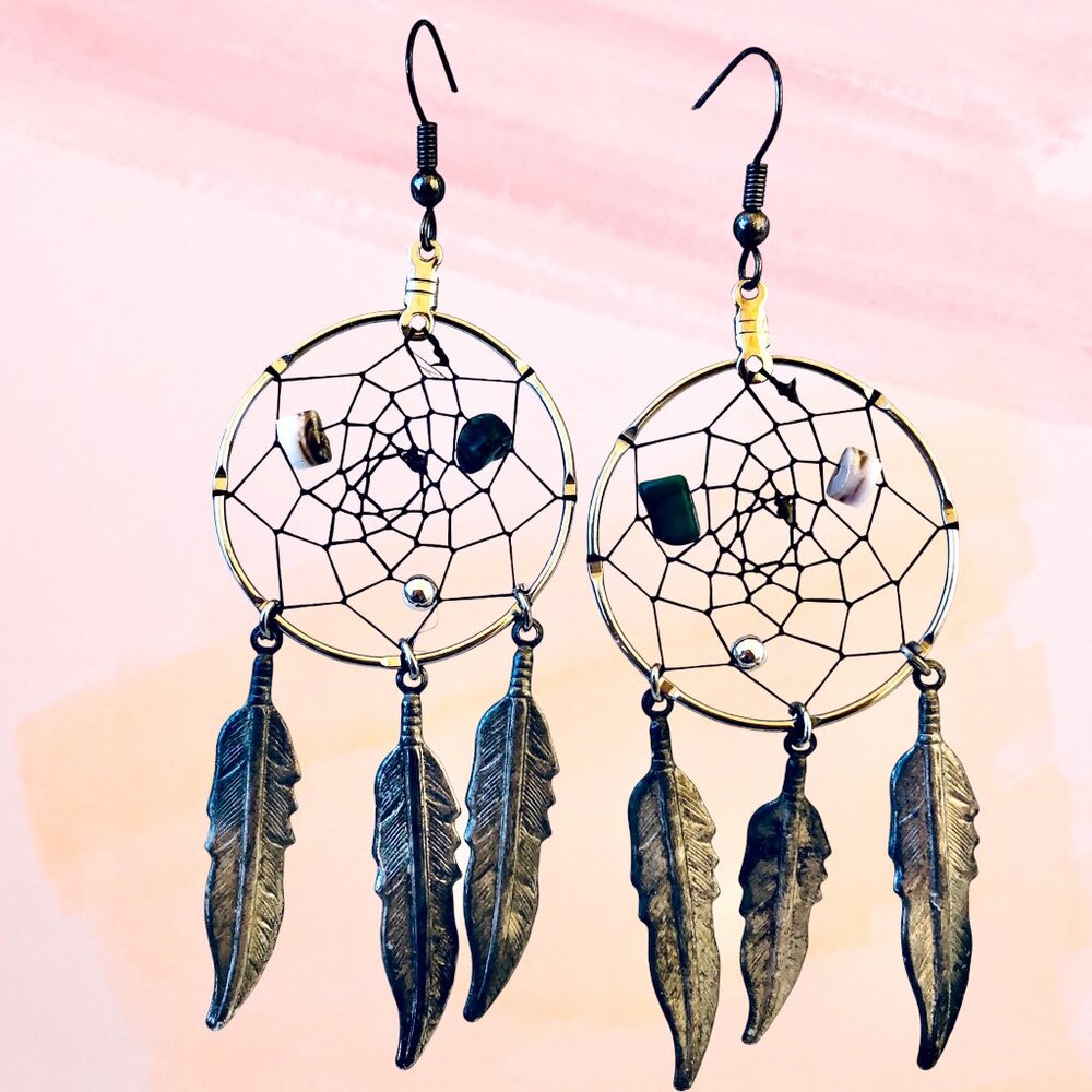 Dream Catcher Earrings Hook Beads Hand Woven Boho Festival Spiritual